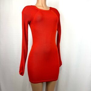 River Island Sz 6 Orange Bodycon Mesh Knitted Long Sleeve Mini Dress Sexy Party